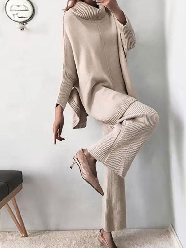 Elegant High Collar Sweater Set